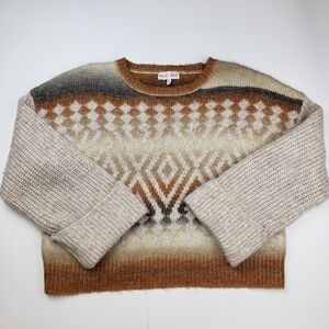 Hazel Moon Cozy sweater Tan Cream Argyle Print Size XL